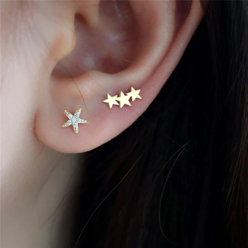 1 пара минималистичные 925 пробы Серьги-гвоздики серебряная звезда/луна Изящные