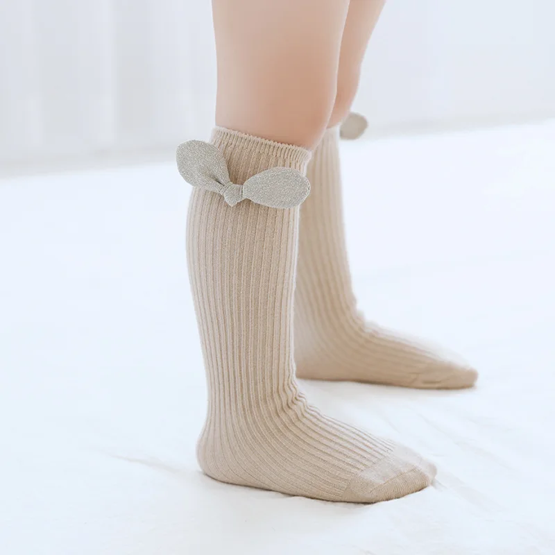 

Baby Girl Socks Lovely Bow Spring and Autumn Princess Combed Cotton Rib Children Knee-High Stockings