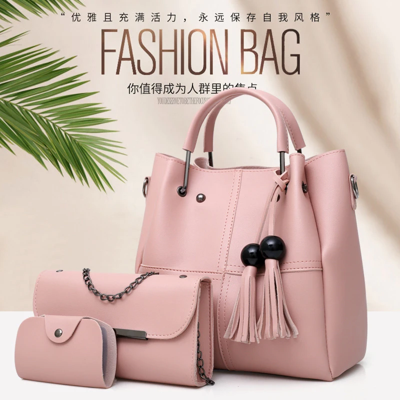 Комплект из 3 женских кожаных сумок и кошельков модные однотонные роскошные