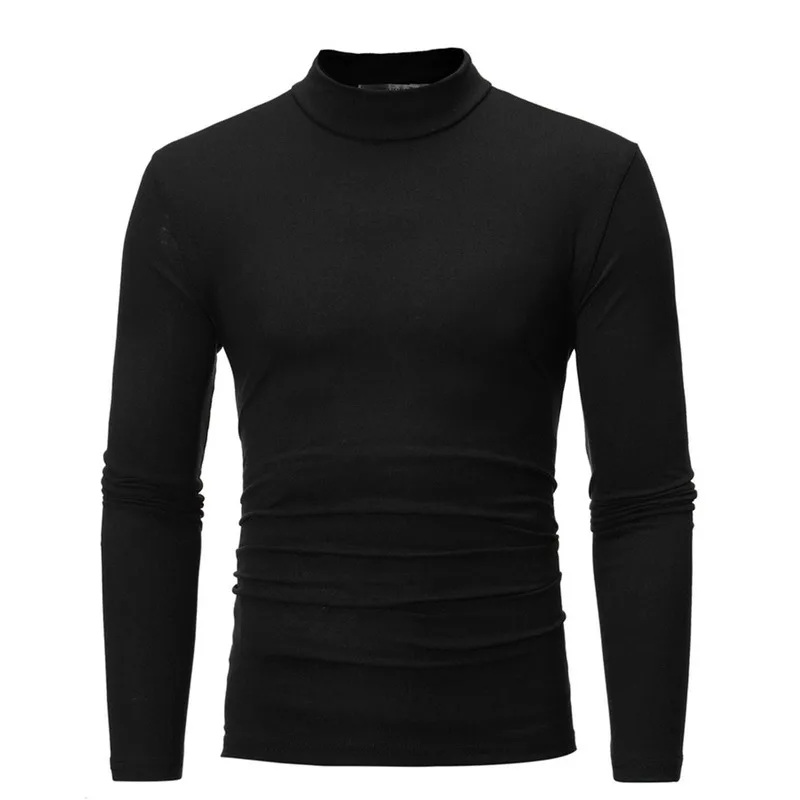 Winter Warm Half High Collar Fashion Thermal Underwear Men Mock Neck Basic Plain T-shirt Blouse Pullover Long Sleeve Top |