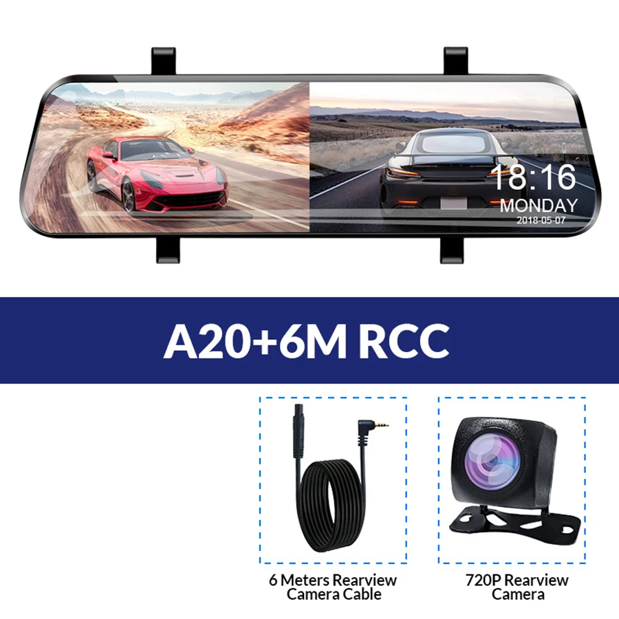 A20-6M RCC E-ACE Car Dvr ADAS 4G 10" IPS mirror Dash cam Video Recorder Full HD 1920x1080 Dual Lens Rear View Mirror Android GPS Car Camera - Название цвета: A20-6M RCC