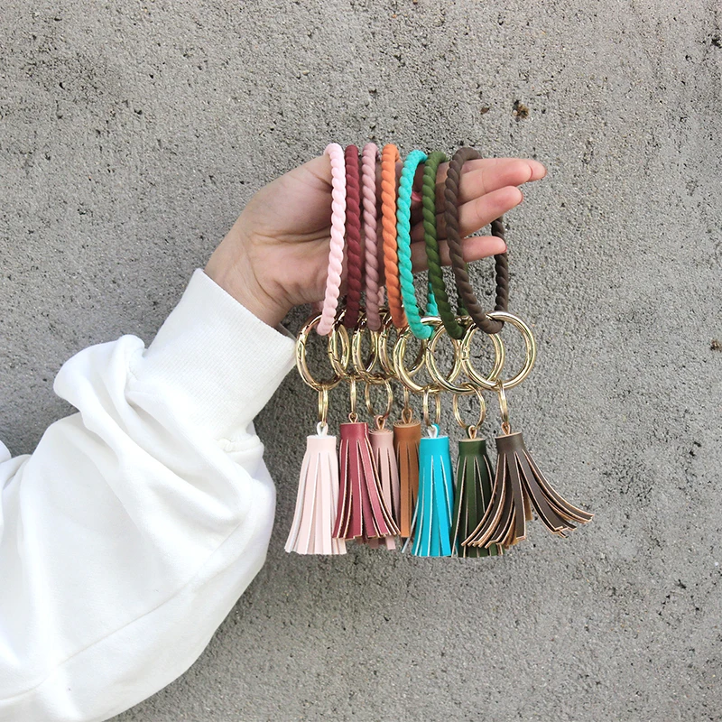 

Soft Twist Silicone Wristlet Keychain Tassel Pendant For Women Girls Trendy Car Key Chain Bag Charms Decor Accessories Bracelet