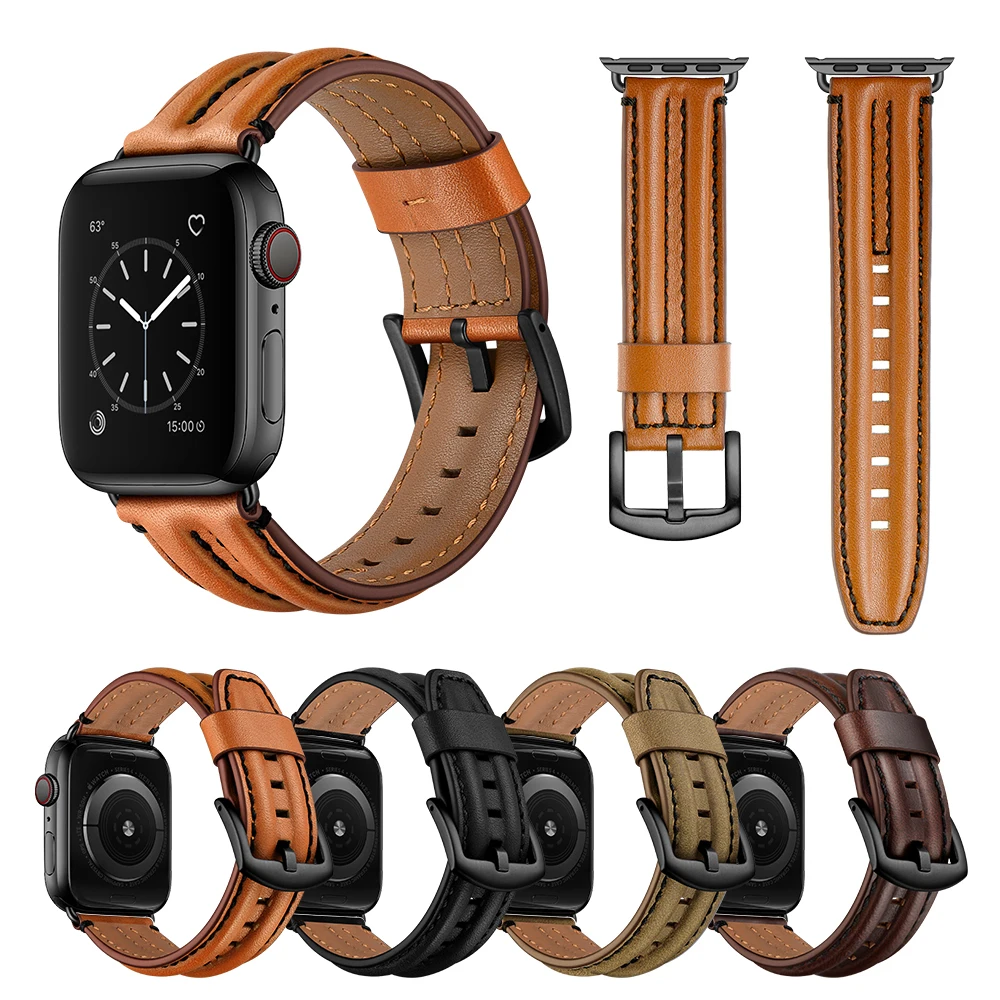 

Ремешок из натуральной кожи для Apple Watch Series 5, кожаный браслет для iWatch 44 мм 40 мм 42 мм 38 мм