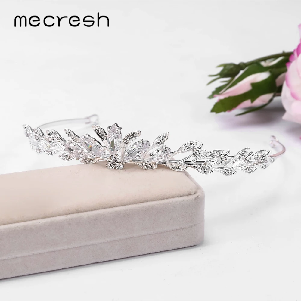 Mecresh Wedding Tiaras and Crowns Women Prom Hair Ornaments Zircon Pageant Bridal Accessories Leaves Headband HG241 | Украшения и