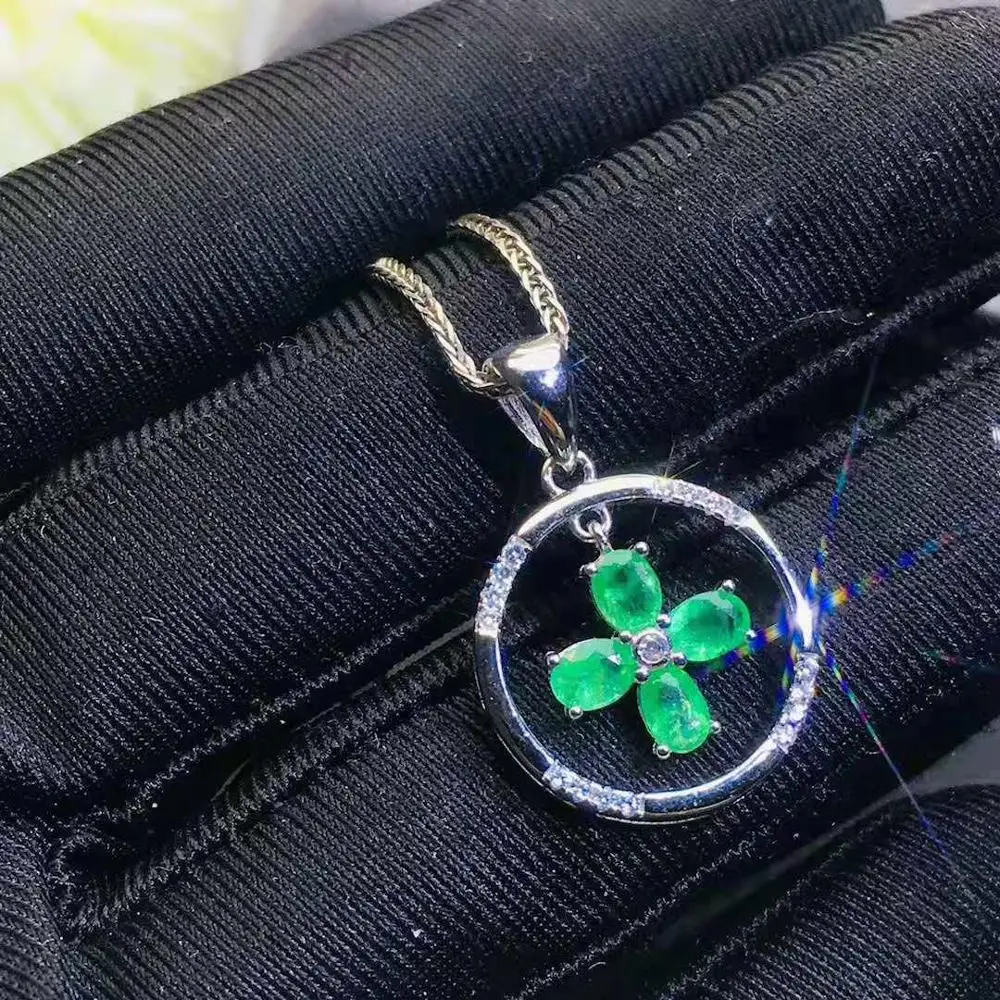 Ожерелье с подвеской из натурального изумруда/рубина S925 Стерлинговое Серебро