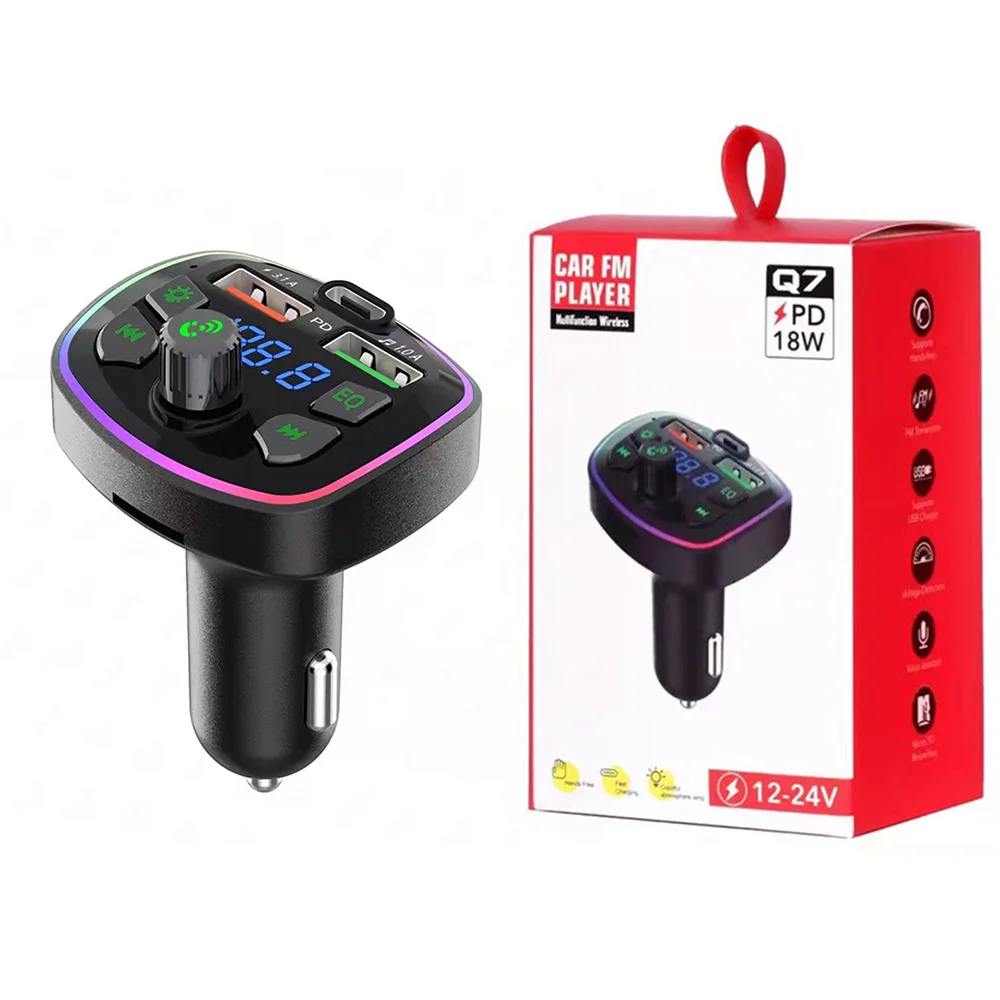 Car Bluetooth 5.0 Charger FM Transmitter PD 18W Type-C Dual USB 4.2A Colorful Ambient Light  Cigarette lighter MP3 Music Player images - 6