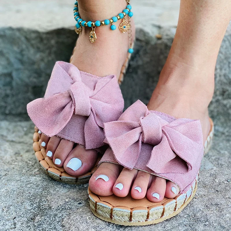

Summer Women's Slippers Bow-knot Ladies Shoes Flats Casual Sandals Female Platform Beach Slides Woman Footwear Fashion Plus Size