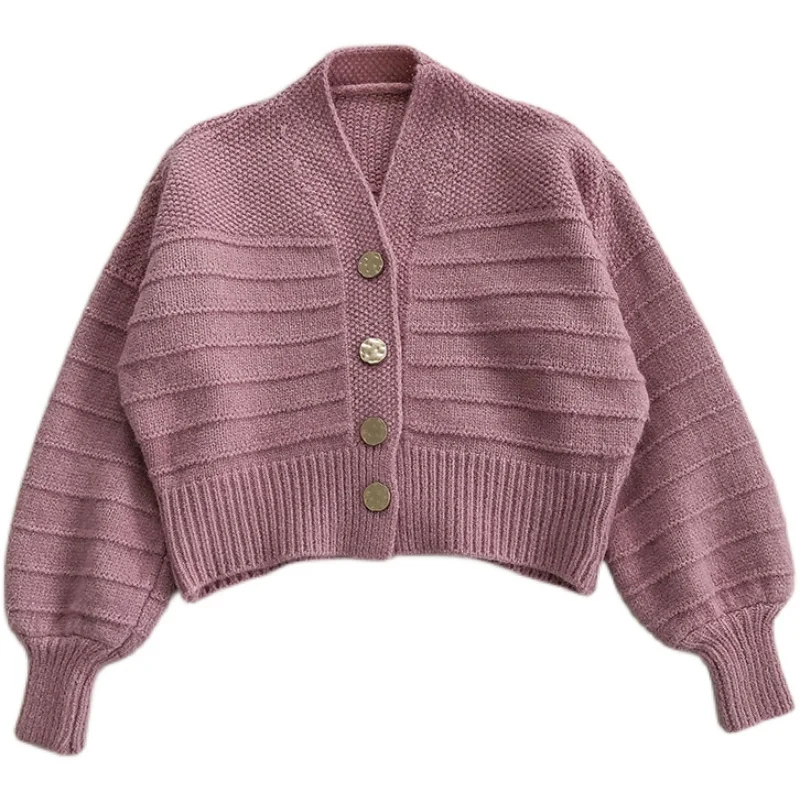 

sleeve v-neck knitting cardigan female new winter 2020 han edition design feeling relaxed joker long-sleeved sweater