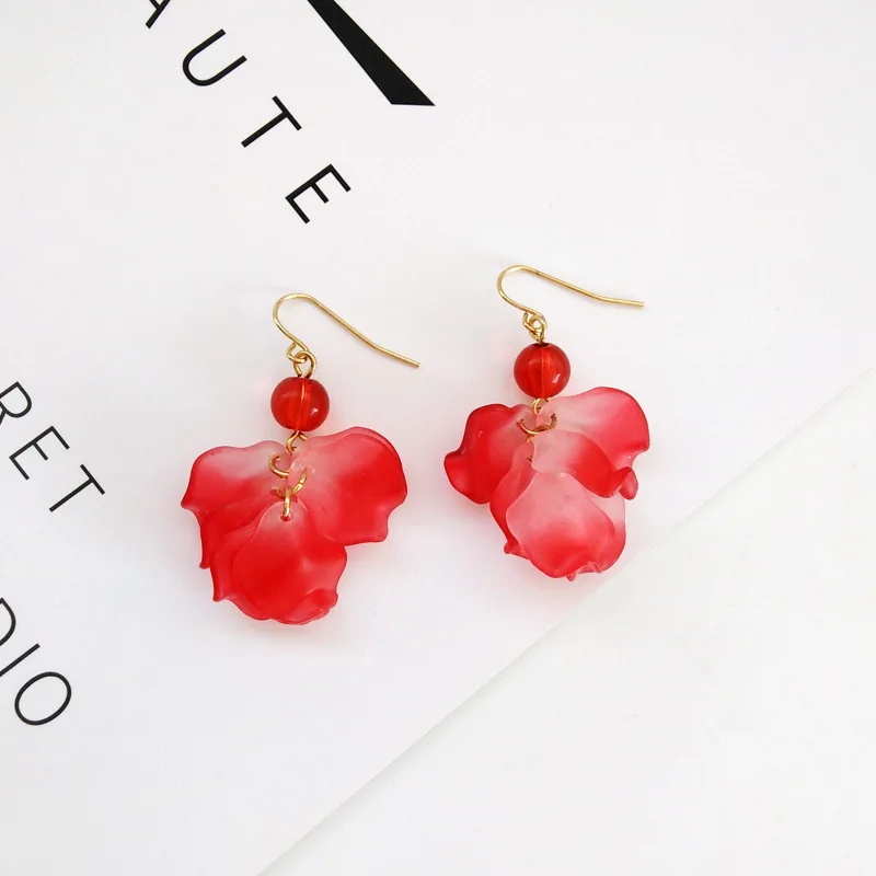 Aretes de mujer, современный стиль, дизайн, большие красные лепестки роз, серьги с кисточками, тренд, темперамент, летние корейские серьги для женщин