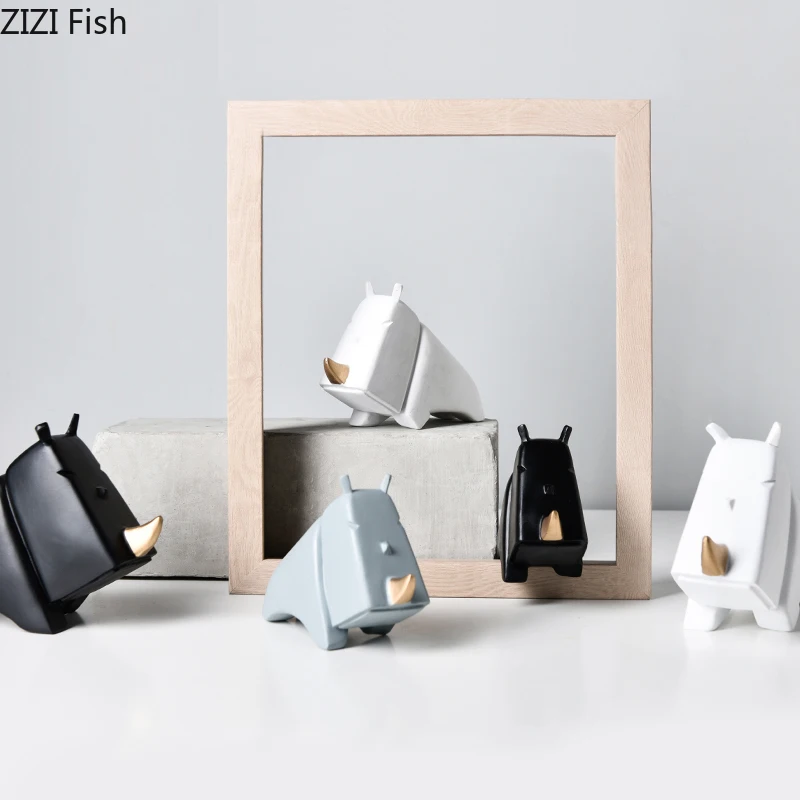 Полимерные геометрические миниатюрные фигурки носорога абстрактные украшения