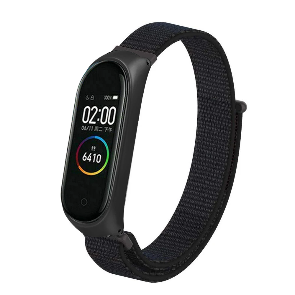 Black Black Смарт-браслет на запястье, ремешок для часов Xiaomi mi 3 4 mi Band 4 3, нейлоновый браслет, ремешок из нержавеющей стали - Цвет: Black Black