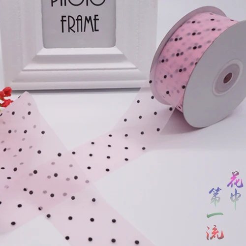 light pink Высокое качество 4 см(50 ярдов/партия) печатная лента из органзы в горошек DIY Свадебная вечеринка домашний Декор Рождественский подарок ручной работы оберточная лента - Цвет: light pink