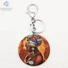 SOMESOOR напечатанный Африканский головной убор женский деревянный брелок черный искусство Африканский этнический брелок из нержавеющей стали ювелирные изделия для женщин подарок