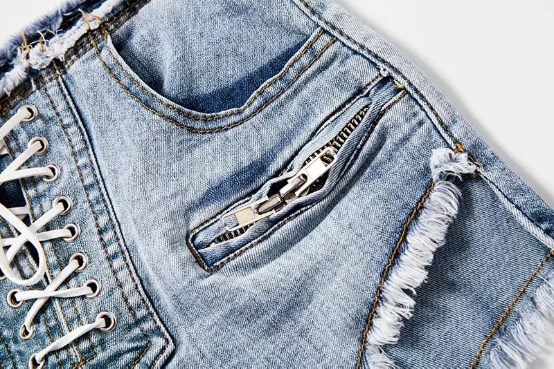 

Vintage Chic Women Loose Mid Waist Crimping Denim Shorts Fitness Cotton Pockets Lace-Up Bandage Short Jeans Sexy Short J3186