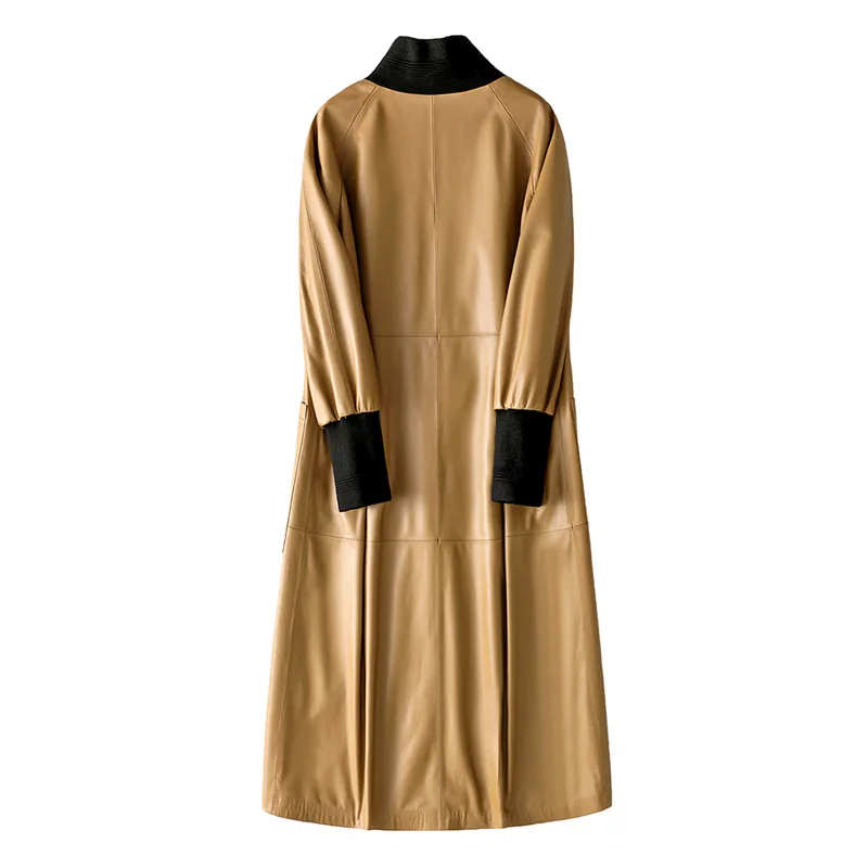 Chaqueta de cuero auténtico para mujer, abrigo largo de piel de oveja, versión coreana, venta al por mayor, 2021