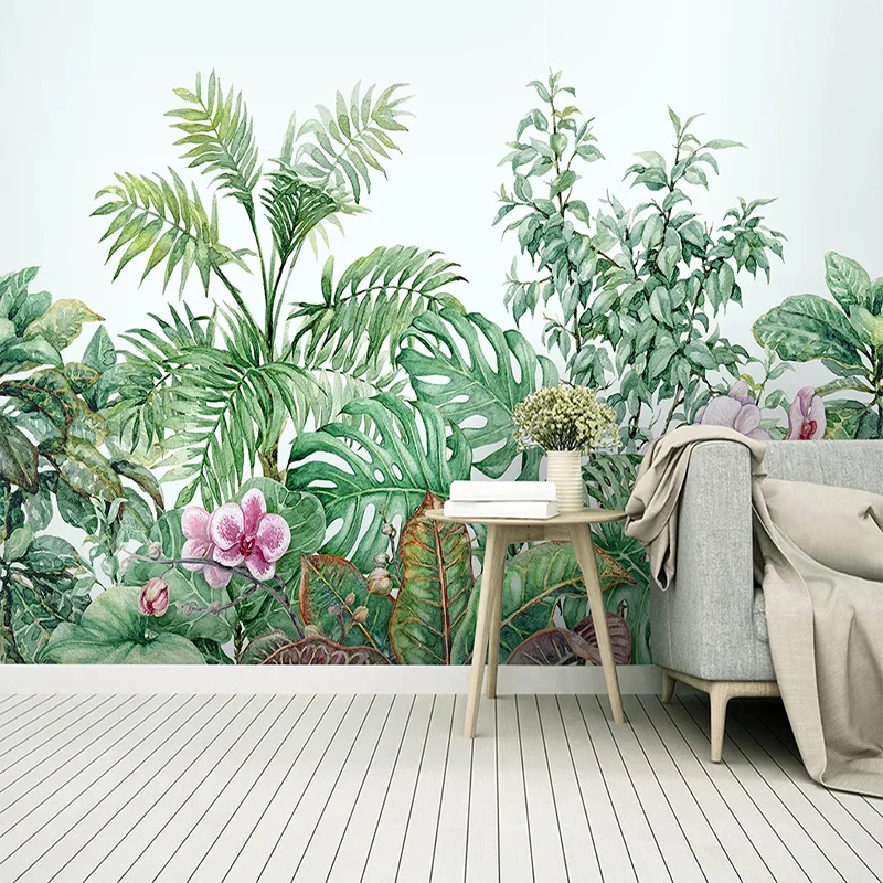 3D обои современный простой тропический лес Настенные рисунки растений гостиной
