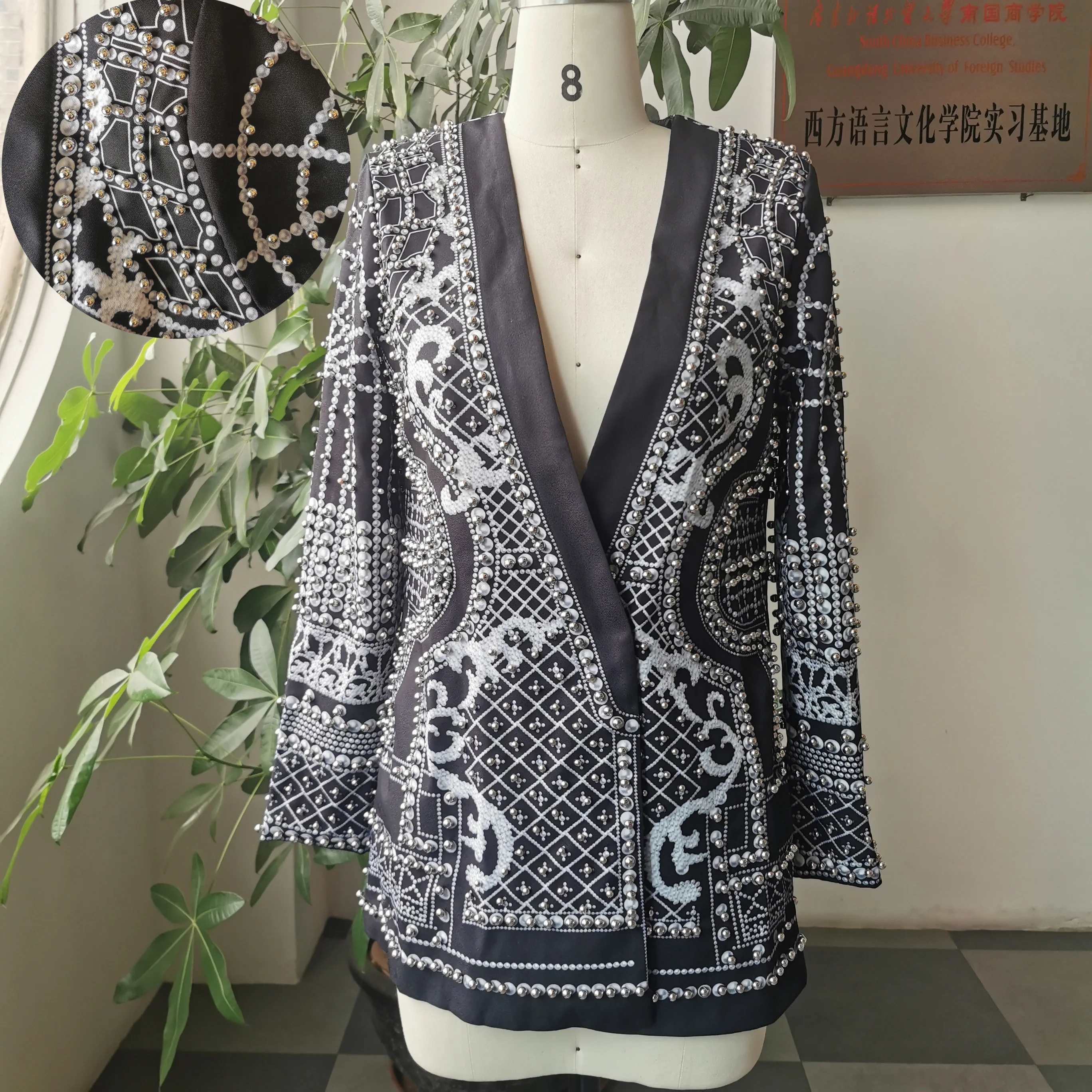 Женский геометрический блейзер с бусинами винтажная Желтая Женская верхняя