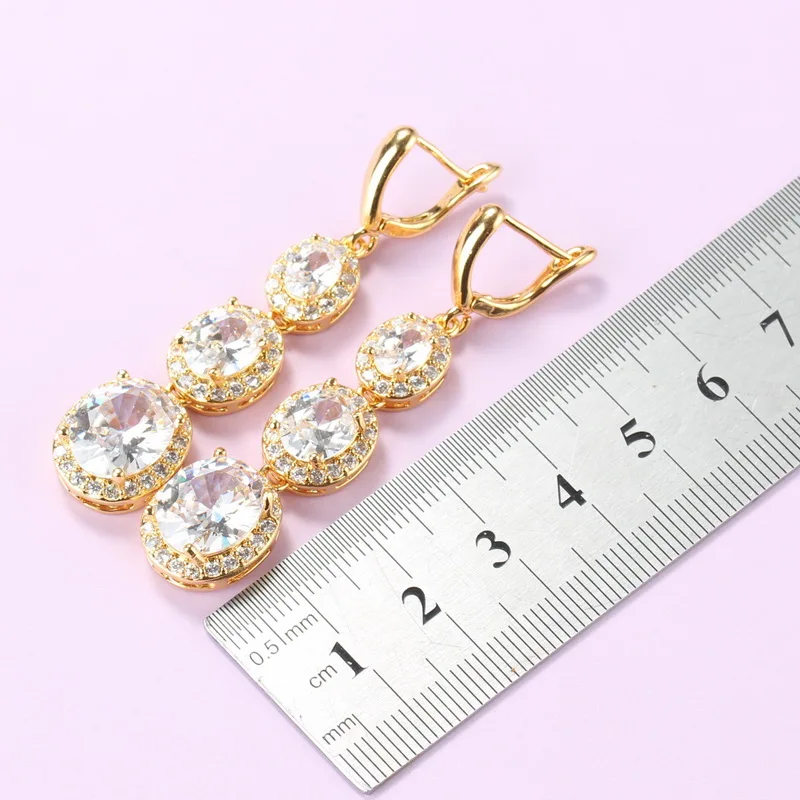 Набор свадебных украшений ожерелье и серьги золотого цвета с белым цирконием