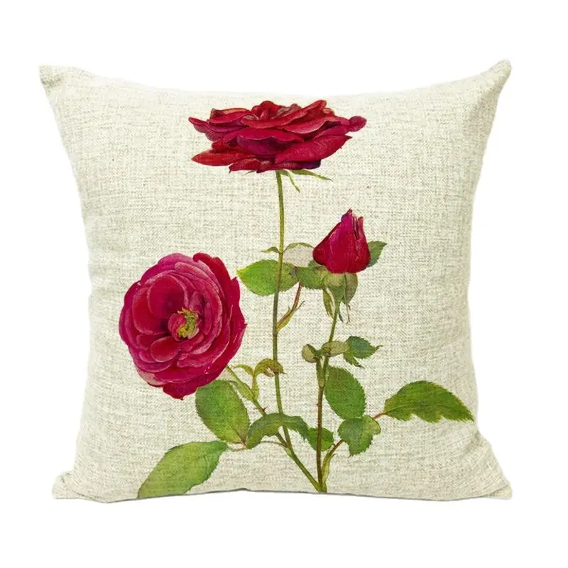 Красивые растения романтическая Роза Печать Подушка Набор Хлопок Лен цветок