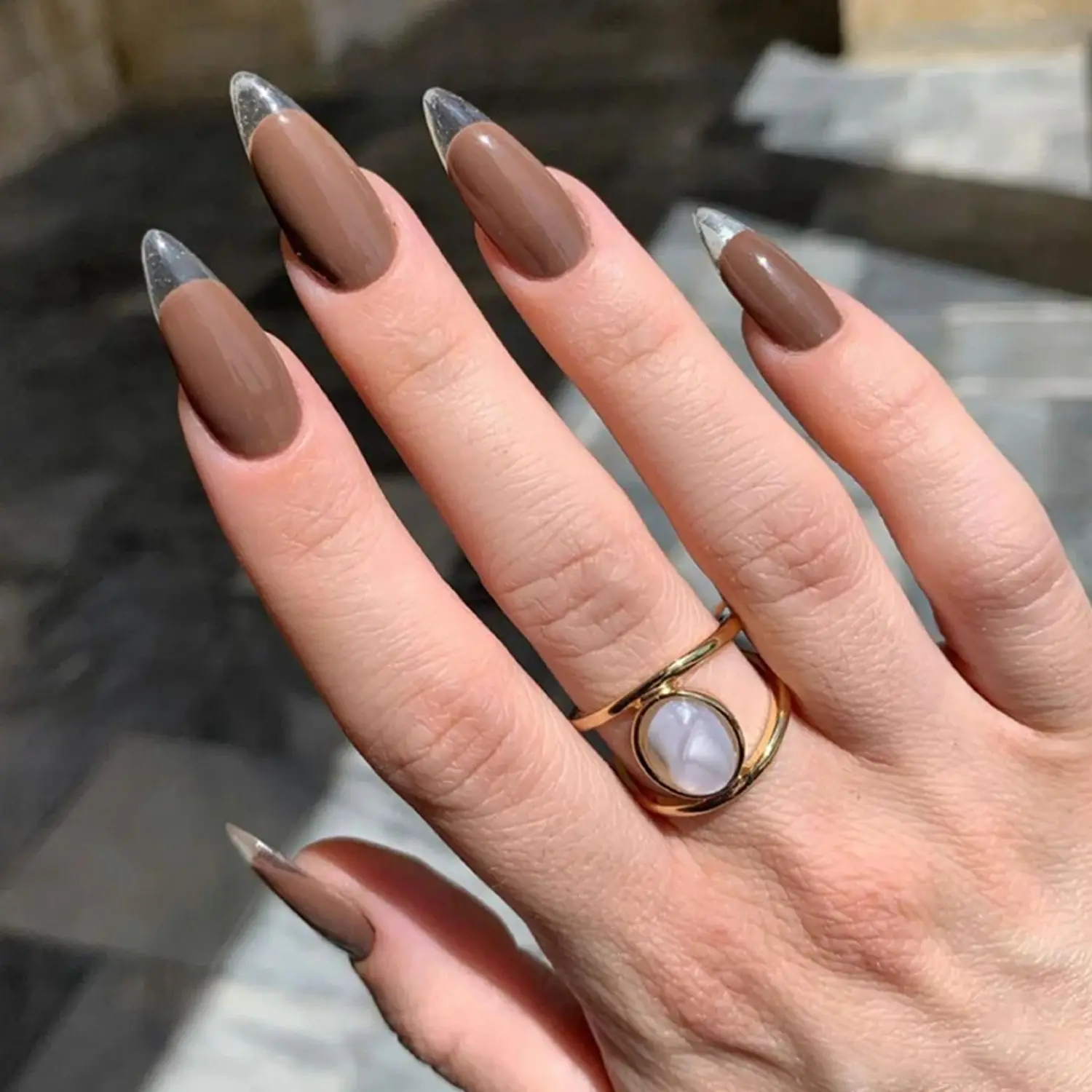 

24pcs/Box Press On Nails Full Cover Manicure Tool French Fake Nails Wearable Nail Tips Coffee Long Almond False Nail Tip