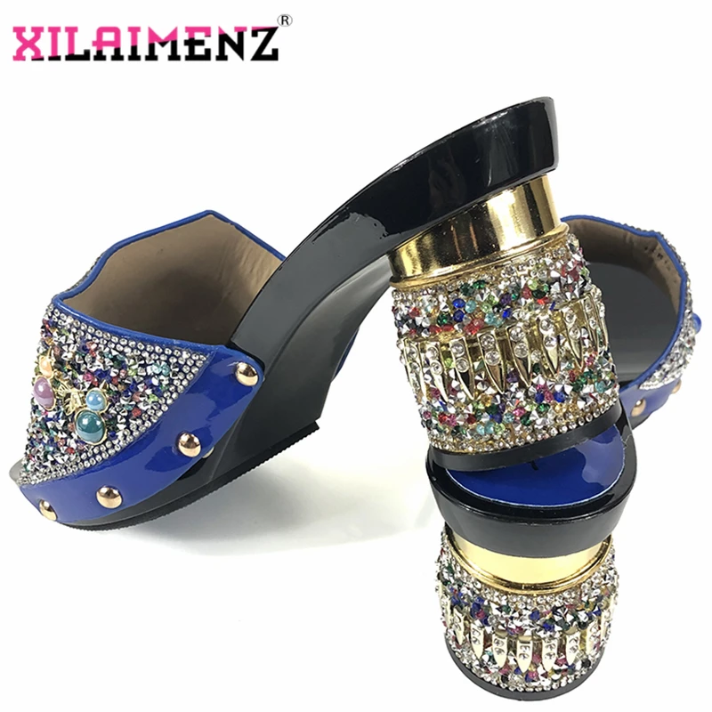 Новинка босоножки на высоком каблуке ярко-синего цвета итальянский дизайн