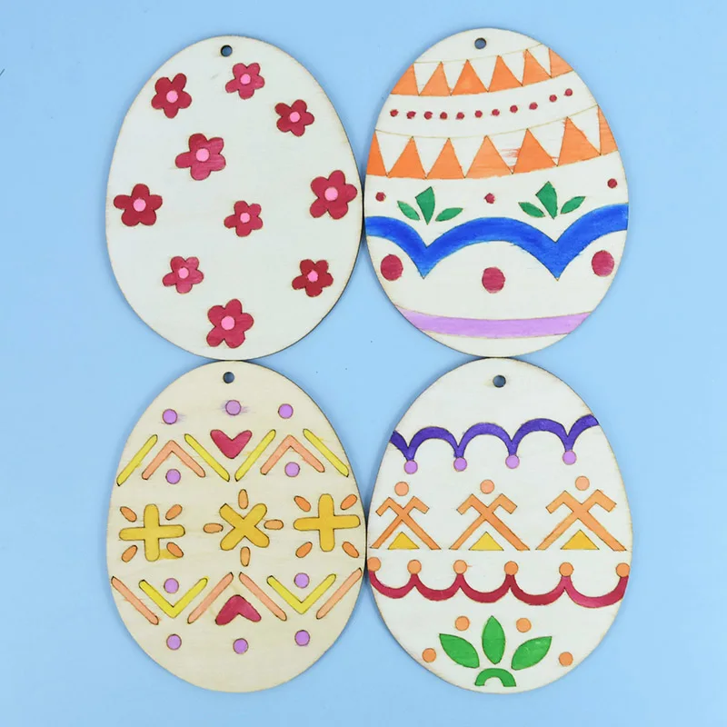 

4Pcs/Set Wooden Easter Eggs Shaped Hanging Pendant DIY Kid Toys Gift Graffiti Wood Chips Scrapbooking Home Decor Crafts Supplies
