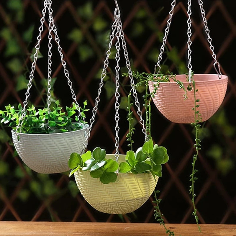 

Balcony Chain Hanging Planters Flower Pot Planter Basket Imitation Rattan Weaving For Home Garden Balcony Decoration