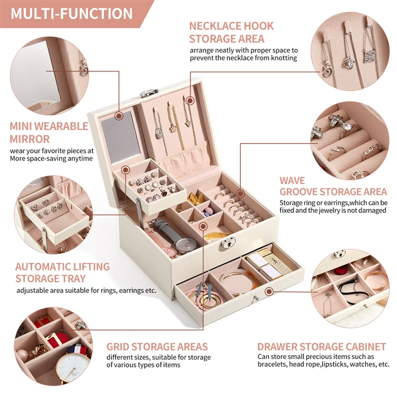 Large Jewelry Storage Box Multi-Layer Organizer For Jewelry Necklace Earring Leather Jewellery Storage Packaging Display Boxes