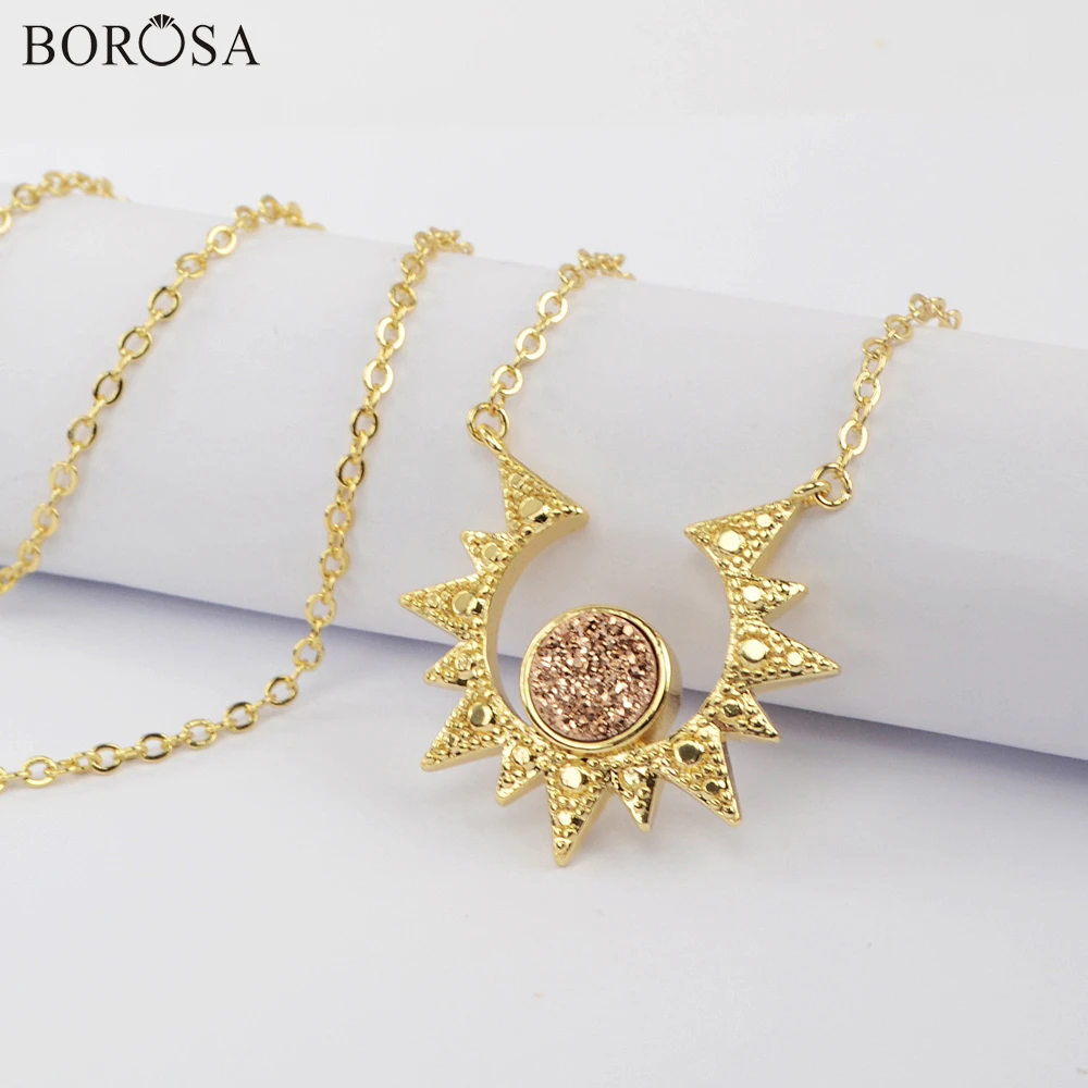 Ожерелье с подвеской BOROSA из натурального агата и титана 18 дюймов золотое