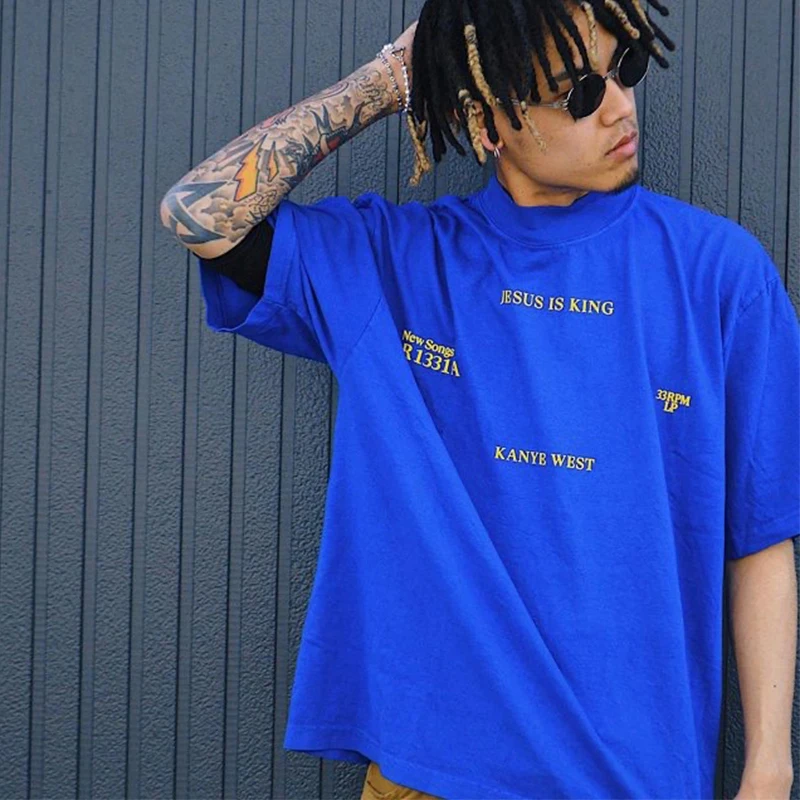 

2021 JESUS IS KING foam letter printing short-sleeved men and women couple loose T-shirt high street hip-hop