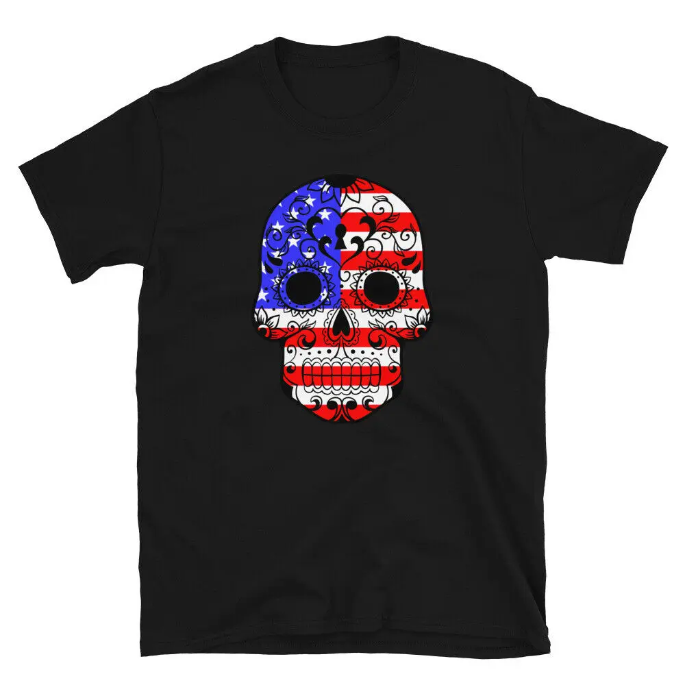 

Skull Trippy Hippie American USA Flag T-Shirt O - Collar Four - Season Printing Versatile T-shirt Short Sleeves