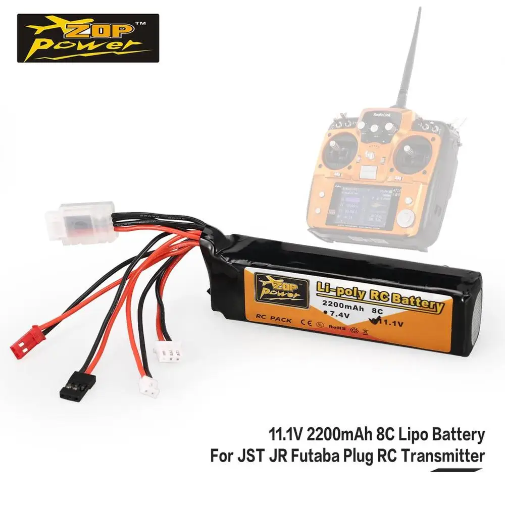 New ZOP Power 11.1V 2200mAh 3S 8C Lipo Battery JR JST FUBEBA Plug for Transmitter Batteries RC Helicopter Spare Parts Accs | Игрушки и