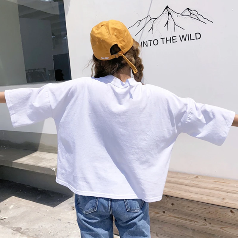 Футболка женская с круглым вырезом модная Свободная рубашка мультяшным принтом