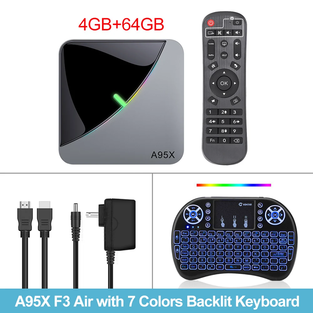4G64G Backlit i8 RGB светильник Android 9,0 ТВ приставка Amlogic S905X3 A95X F3 Air Max 4 Гб ОЗУ 64 Гб ПЗУ A95X F3 ТВ приставка Smart 8K медиаплеер двойной Wifi 1G8G - Цвет: 4G64G Backlit i8