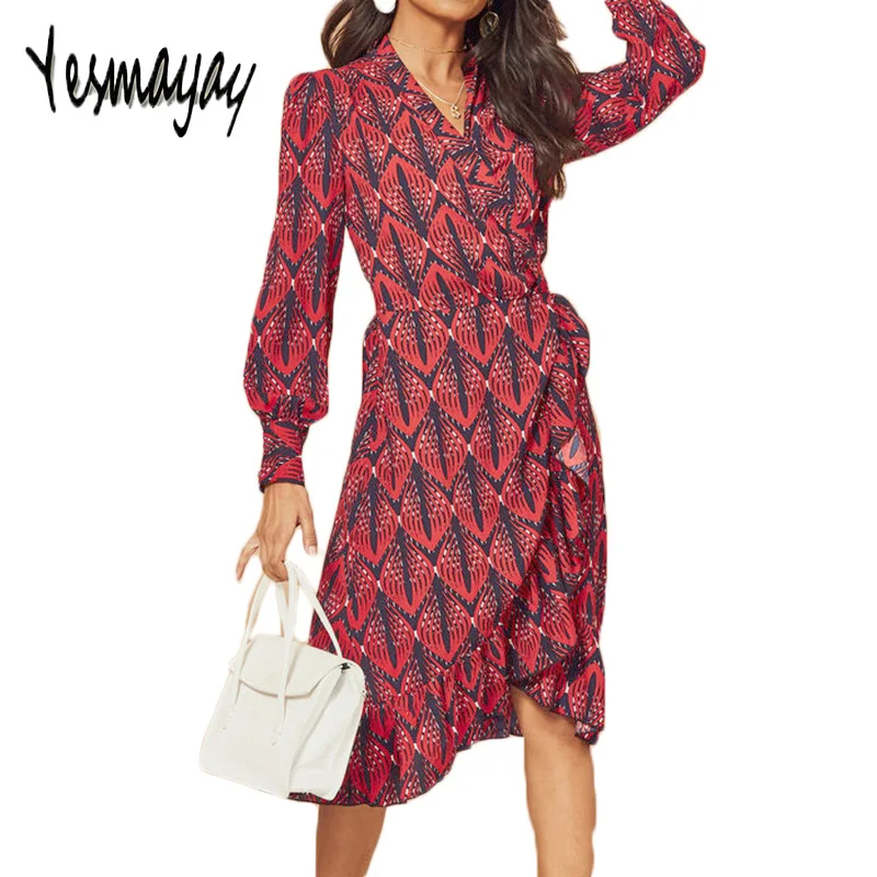 Женское элегантное офисное платье с рукавом фонариком винтажное v образным