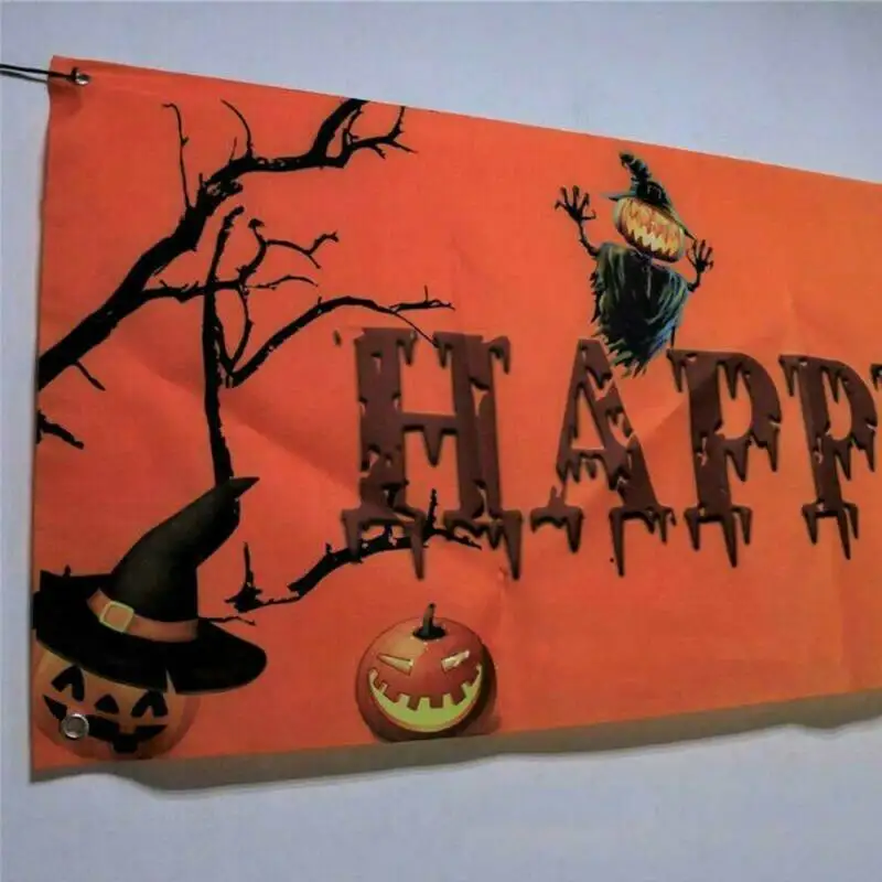 

Colorful Happy Halloween Letter Printed Banner Pull Flag Decorations Foldable Outdoor Celebrate Hanging Decor
