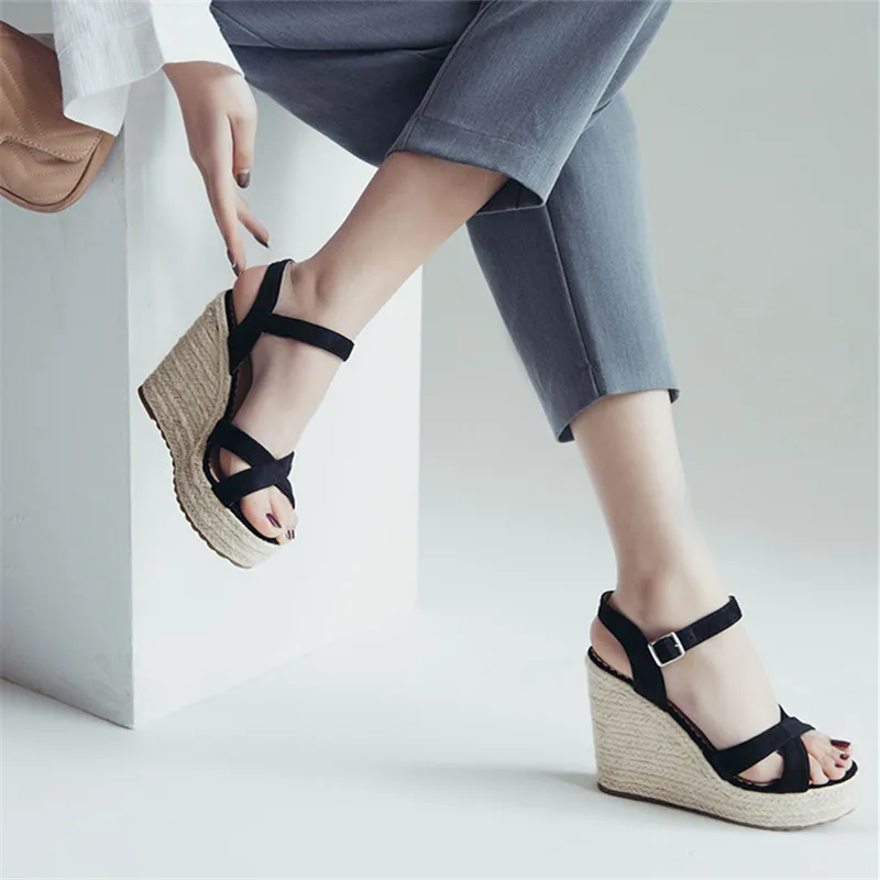 

Сандалии женские из пеньковой веревки, с ремешком и пряжкой, 11 см