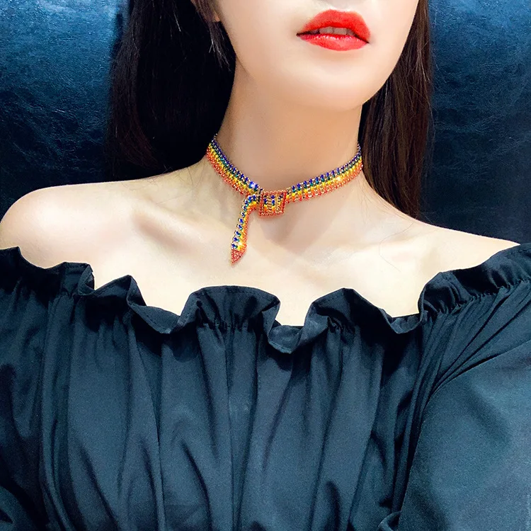 ANL046 радужные стразы ожерелье лесбиянок ЛГБТ геи гордость кристальная цепочка