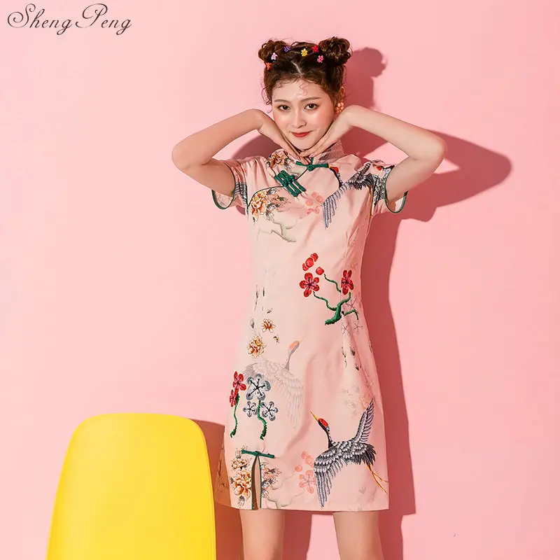 2019 очаровательное традиционное платье Ципао с китайским воротником стойкой