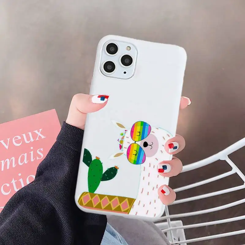 

Kawaii Cute Llama Alpaca Animals Cartoon Phone Case White Candy Color for iPhone 6 7 8 11 12 s mini pro X XS XR MAX Plus