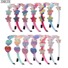12Pcs/Lot 2021 NEW Glitter Flower/Star/Heart Design Hairband For Girl Woman Hair Bow Headband Chic Children DIY Hair Accessories (1)