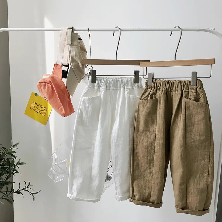 Для мальчиков сплошной цвет сплайсированные повседневные брюки для маленьких