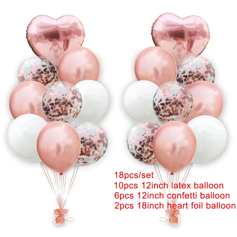 18pcs rose gold 10 шт мульти розовое золото сердце фольгированные шары конфетти латексные воздушные шары для дня рождения вечерние украшения дети взрослые шарики для свадьбы - Цвет: 18pcs rose gold