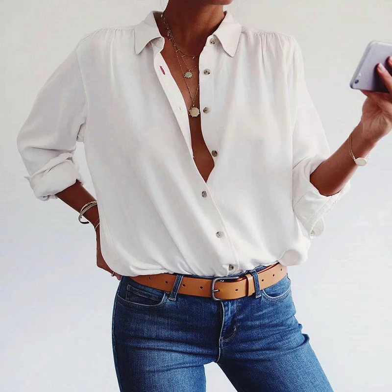 

Plus Size Long Sleeve Women's Shirt Loose Solid Turn-down Collar Single Breasted Female Shirt 2021 Autumn Spring Casual Lady Top