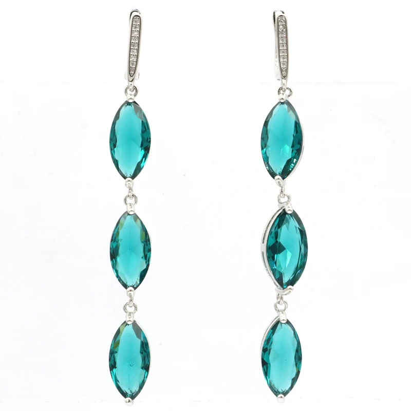 Женские серьги из серебра с зултанитом красивые богатые синие аквамариновые