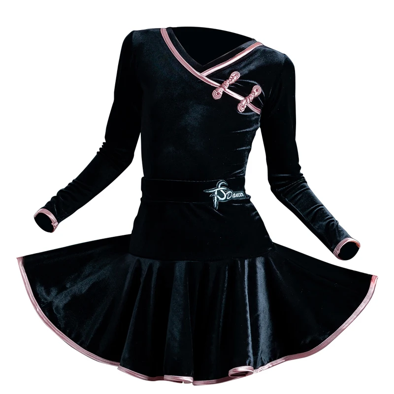 

Children Latin Dance Costumes New Latin Dance Practice Clothes For Girls Chinese Style Velvet Skirt Performance Clothes DN6793