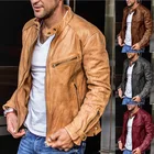 Мужская куртка из искусственной кожи, с воротником-стойкой, Повседневная приталенная куртка из искусственной кожи, осень 2021