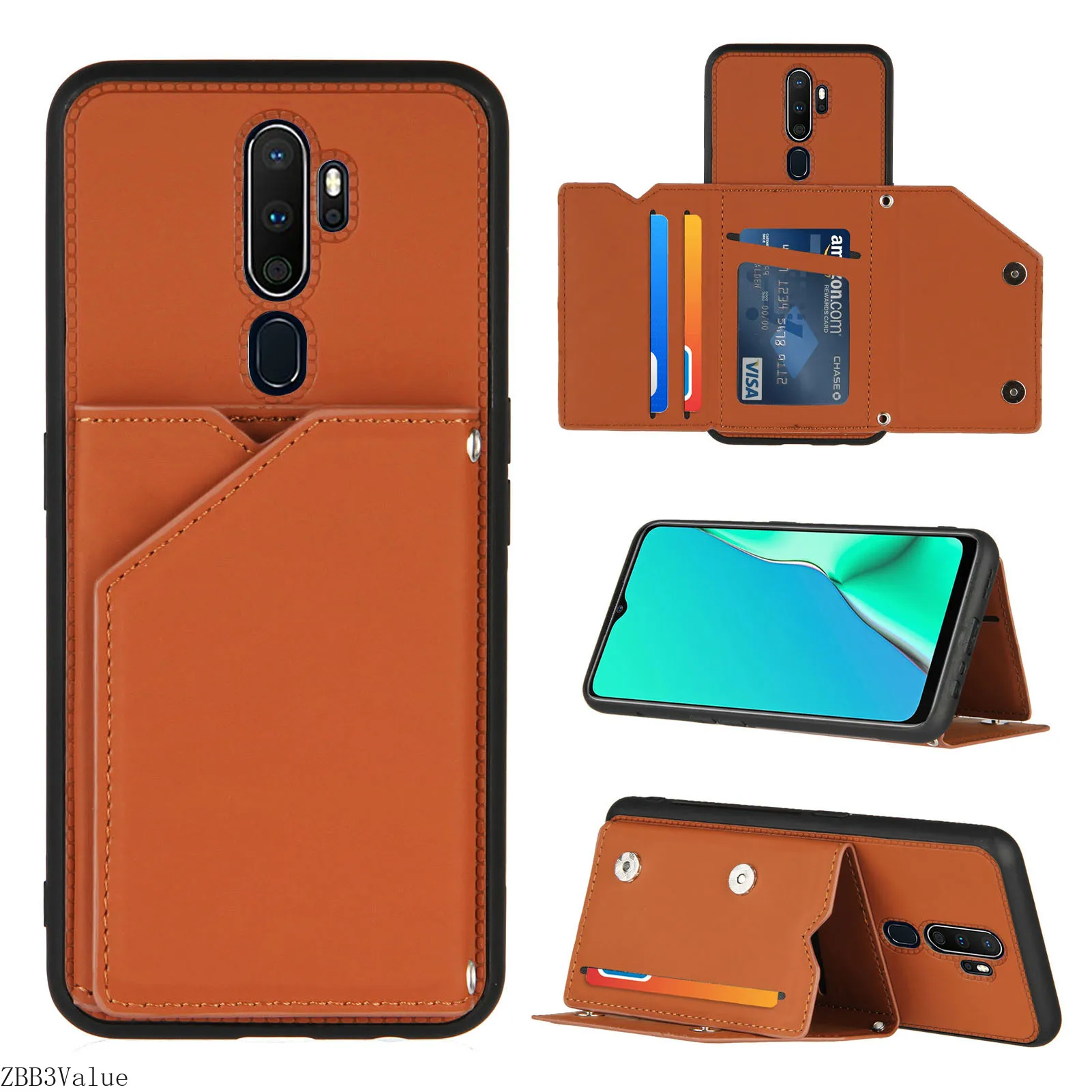 Skin Feeling PU Leather Card Slots Stand Shockproof Phone Case for OPPO Realme 7 7i C3 C11 C15 A9 2020 F17 Pro A7 A5S Back Case