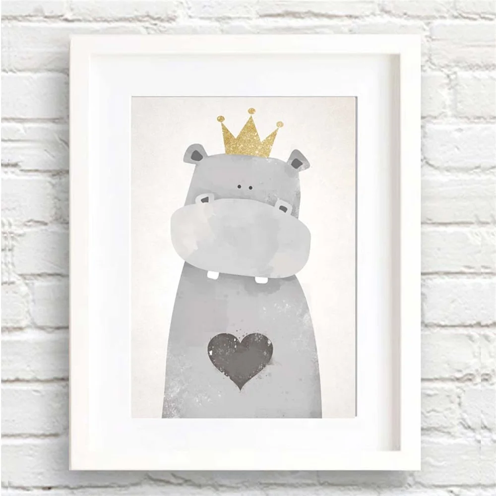 Мультяшное милое животное Безрамное живопись Скандинавское современное