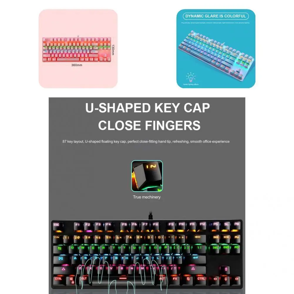 

Waterproof Ergonomic USB2.0 87 Keys Desk Wired Keyboard Computer Accessories